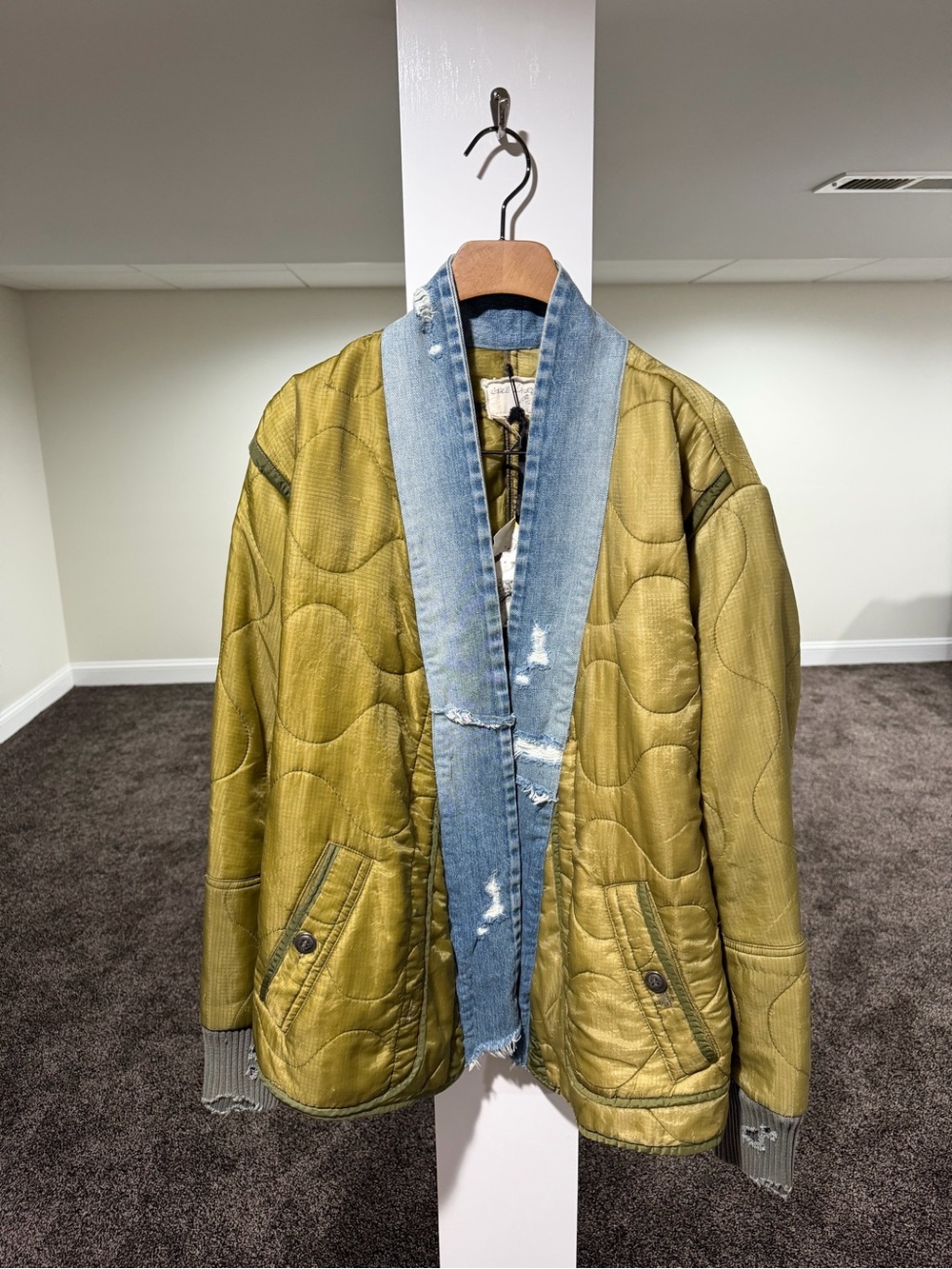 Greg Lauren Kimono Green Quilt / Blue Denim Distress Jacket
